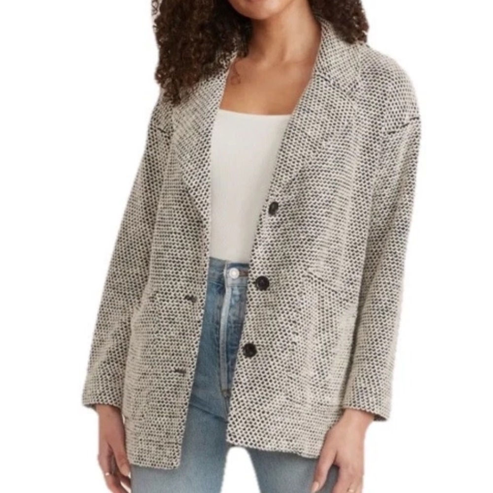Marine Layer Birdseye Blazer Sz XL Cardigan Jacket Black & White Textured Knit